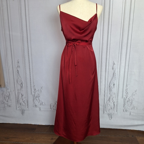 NWT Labera 100% Silk A-Line Cowl Neck Dress Burgundy Sz L with Belt - Picture 13 of 13